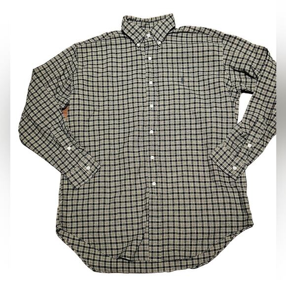 Polo Ralph Lauren Black & Tan Button Down Collar Mens Medium Long Sleeve Shirt - Picture 1 of 5
